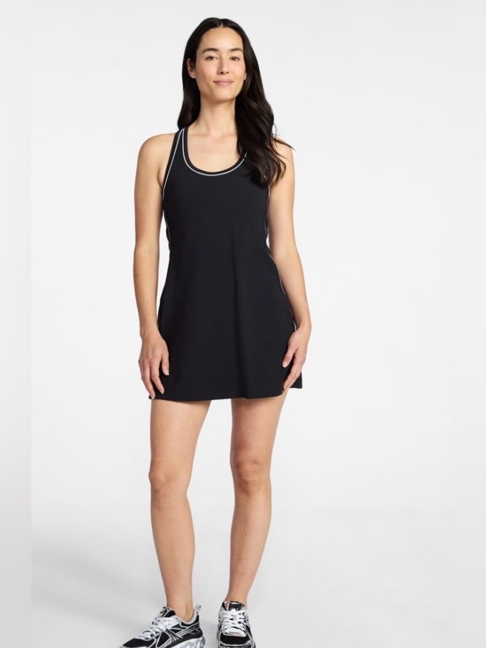 Avia Black Racerback A-Line Dress with Contrast Piping